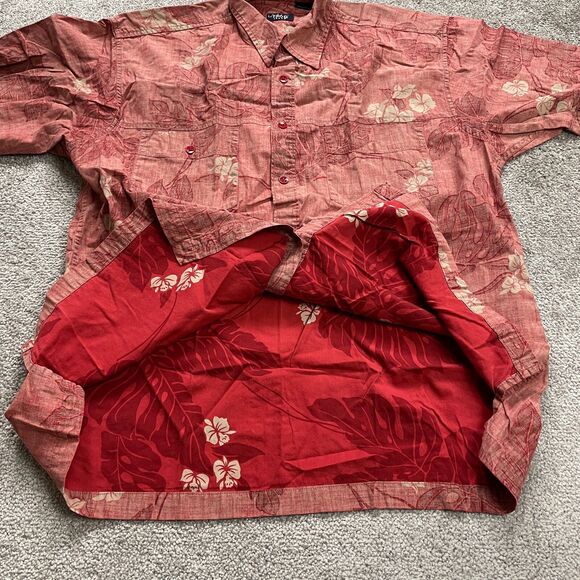 Izod Jeans Hawaiian Shirt Mens Large Red Floral Short Sleeve Button Down Cotton - Picture 3 of 11